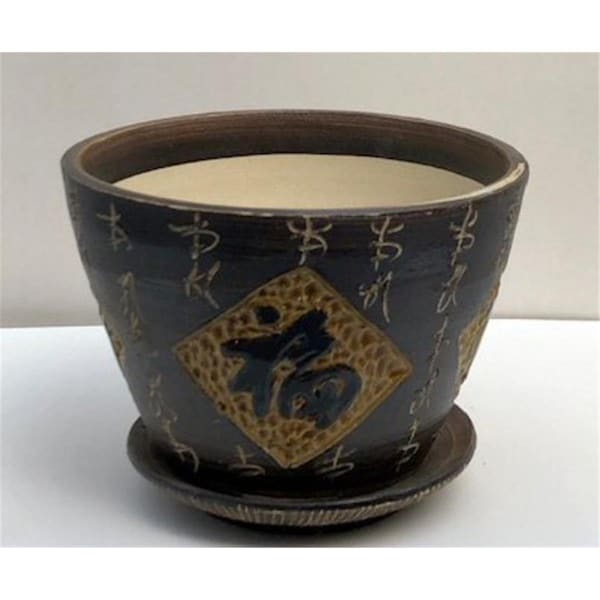 Marco Frio 6.5 x 6.5 x 4.5 in. Japanese Sketching Ceramic Unglazed Round Bonsai Pot MA2192022 - main
